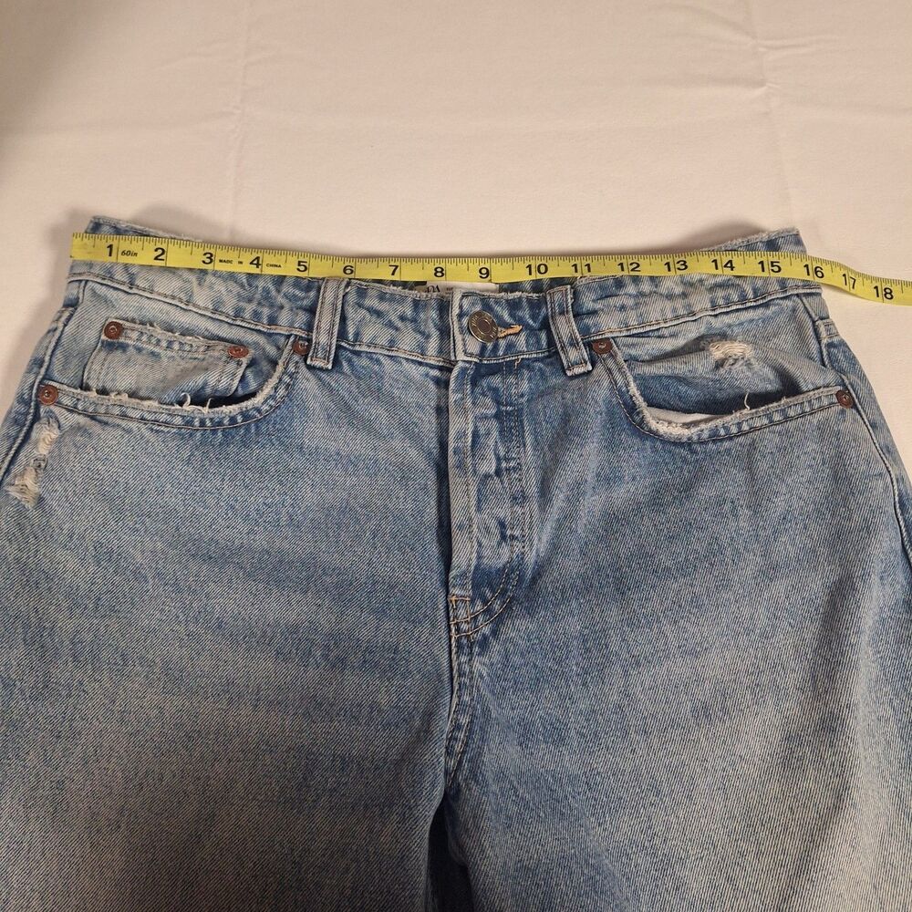 Zara Light Acid Wash Distressed High Rise Straight Leg Jeans Button Fly Size 8 - Picture 5 of 15